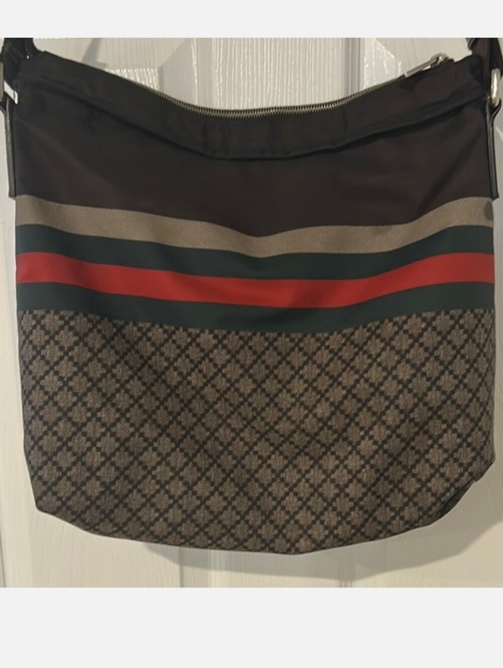 LAST CHANCE-Authentic Gucci Diamante Brown Crossbody Web Nylon Messenger Bag - Picture 6 of 16